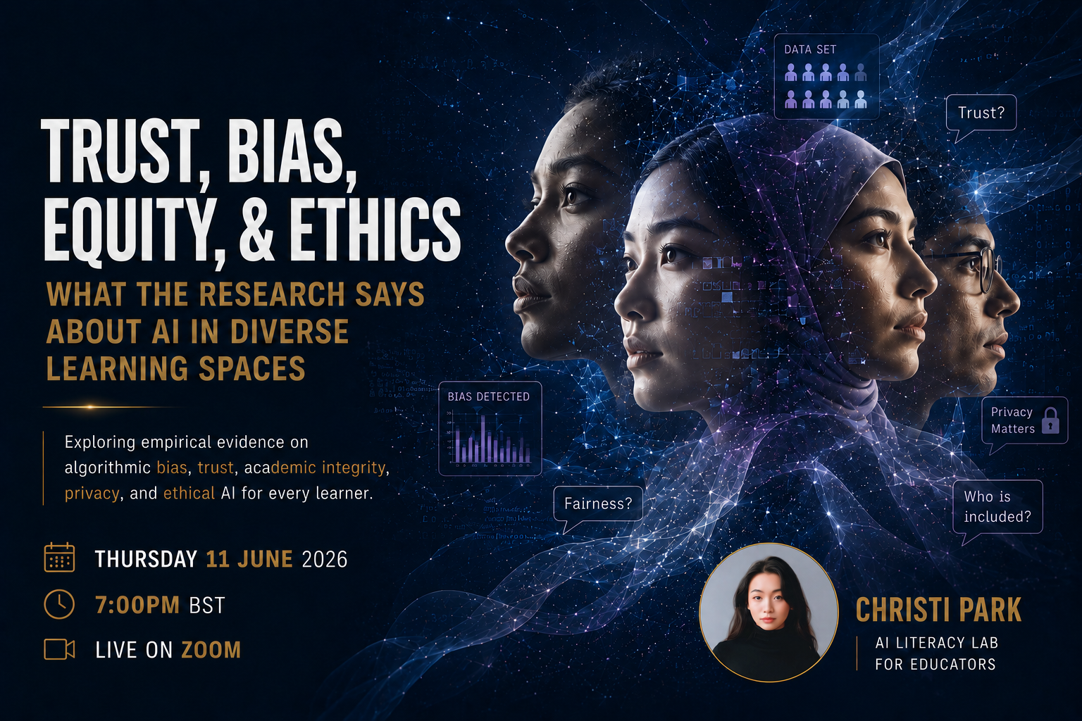 Trust, Bias, Equity & Ethics — webinar poster
